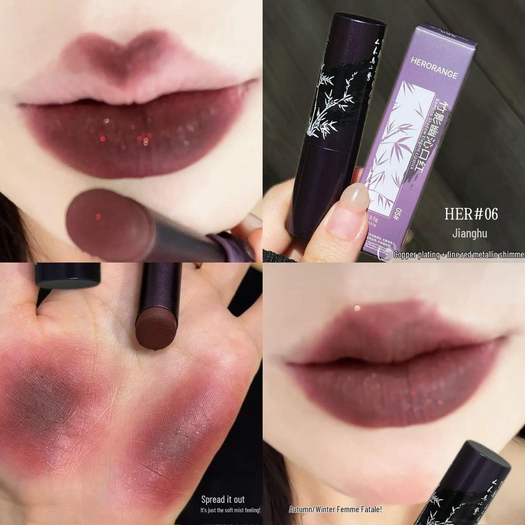HERORANGE Bamboo Shadow Matte Nude Lipstick - Soft Mist, Subtle Fragrance, Natural Whitening Look