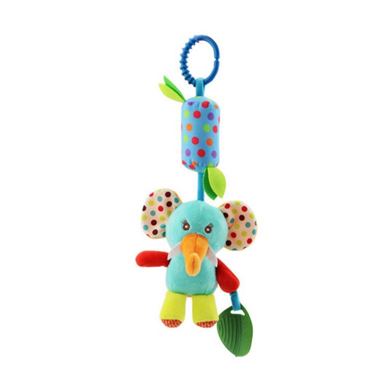 Cartoon Animal Wind Chime & Teether Plush Toy for Strollers and Beds