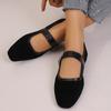 Women's Retro Suede Elegant Square Toe Pumps Flat Heel Single Shoes Women's Fall One Line Strap Low Heel Mary Jane Shoes