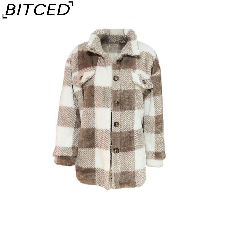 BITCED Dámské Vintage Casual mřížkovaný potisk Podzim Zima Dlouhý rukáv POLO bundy a kabáty