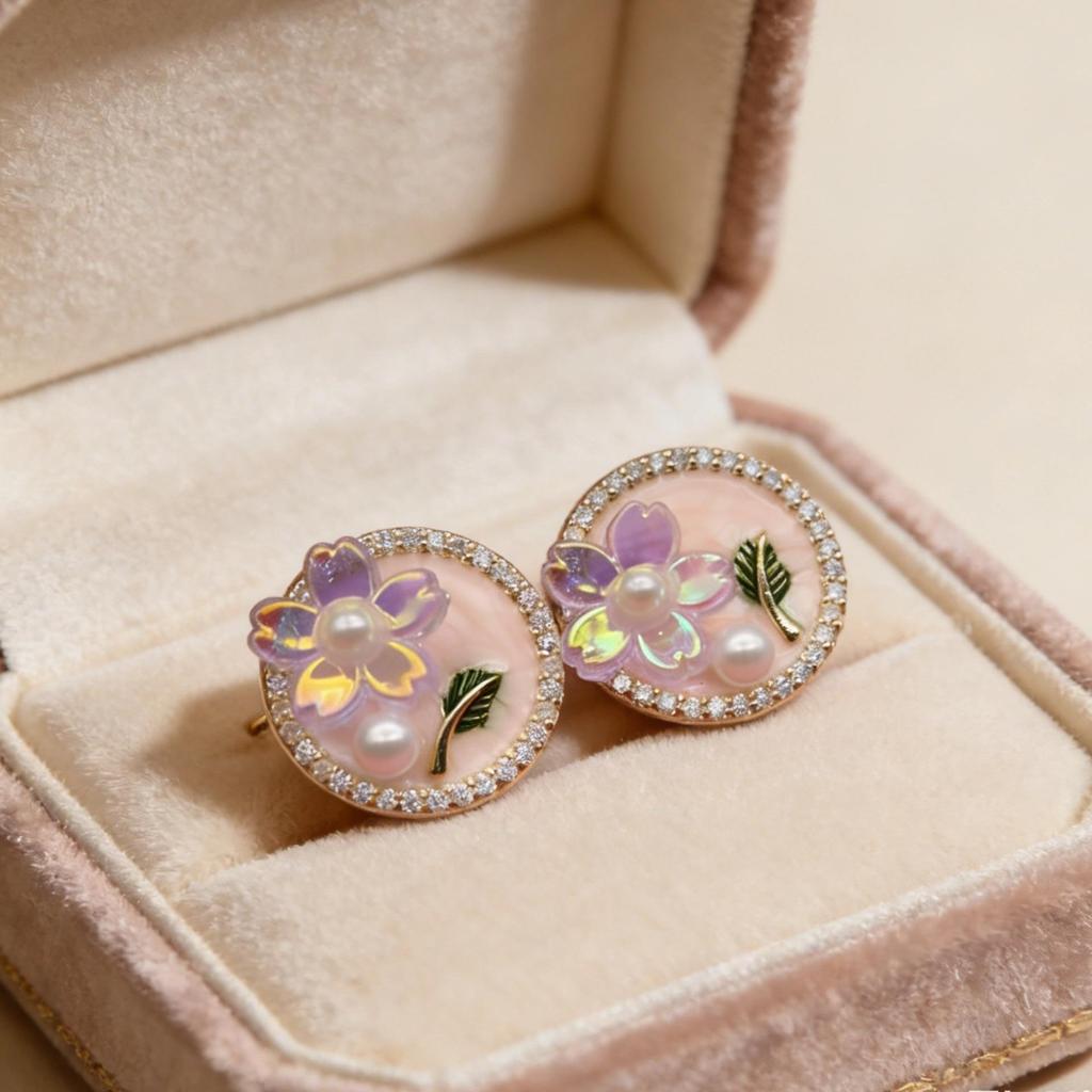 Women's Retro Pearl Flower Earrings - French Oil Painting Style, Versatile and Elegant for Daily Wear