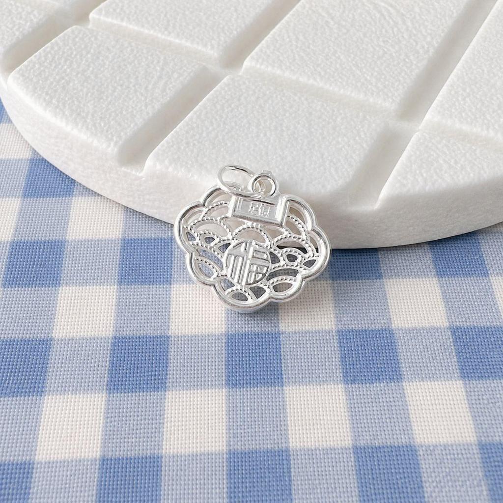 999 Sterling Silver Matte Chinese-Style Baby Peace Lock Pendant Bracelet Necklace