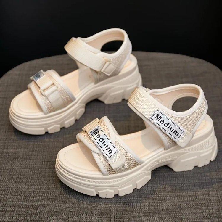 

Foreign trade women s shoes 2025 summer rubber PU muffin bottom Velcro women s sports and leisure sandals, mixed batch 40 бежевий