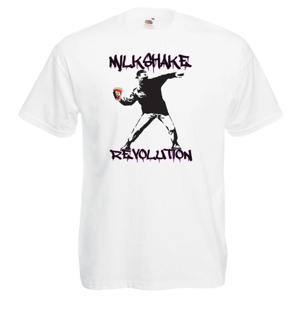 Adults Banksy Milkshake Revolution Graffiti Street Art Unisex White TShirt 2XL