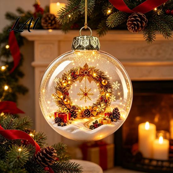 Luminous Holiday Tree Decorations Light Up Christmas Ball Ornaments Glowing Scene Xmas Hanging Decoration Clear Coordinated Layout Ornaments Acrylic