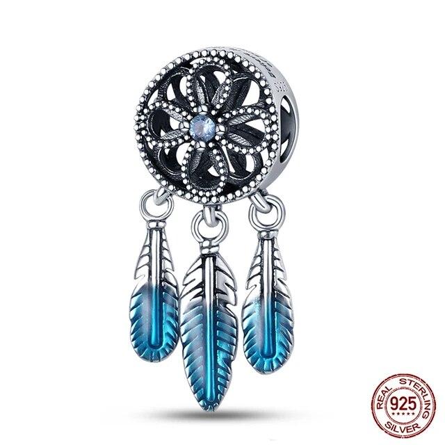 925 Sterling Silver Colorful Zircon Dreamcatcher Charms Beads Pendants FitFashion Original Bracelets DIY Jewelry Making