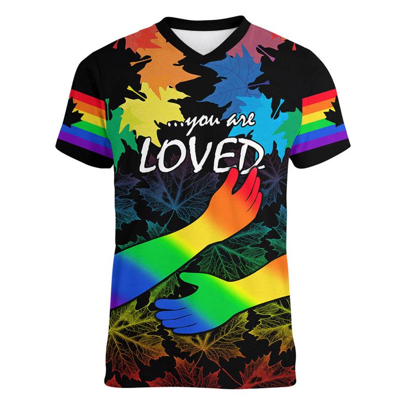 Mode Pride T-Shirt Liebe ist Liebe Regenbogen V-Ausschnitt T-Shirt Straßenfest Kurzarm Oversized T-Shirts