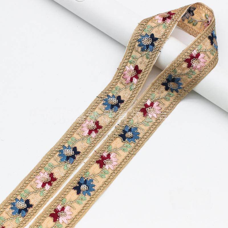 5yards Ethnic Style Lace Embroidered Sequin Ribbon Webbing Sequins Trim for Clothing Cuff Decoration DIY Sewing Accessories