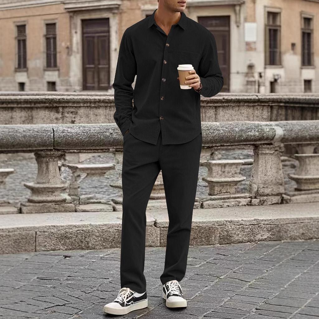 Übergröße Herren Casual Street Zweiteiler Modestil Basic Cord Oberteile und Bleistifthose Anzug Herren Sport 2-teiliges Outfit Neu