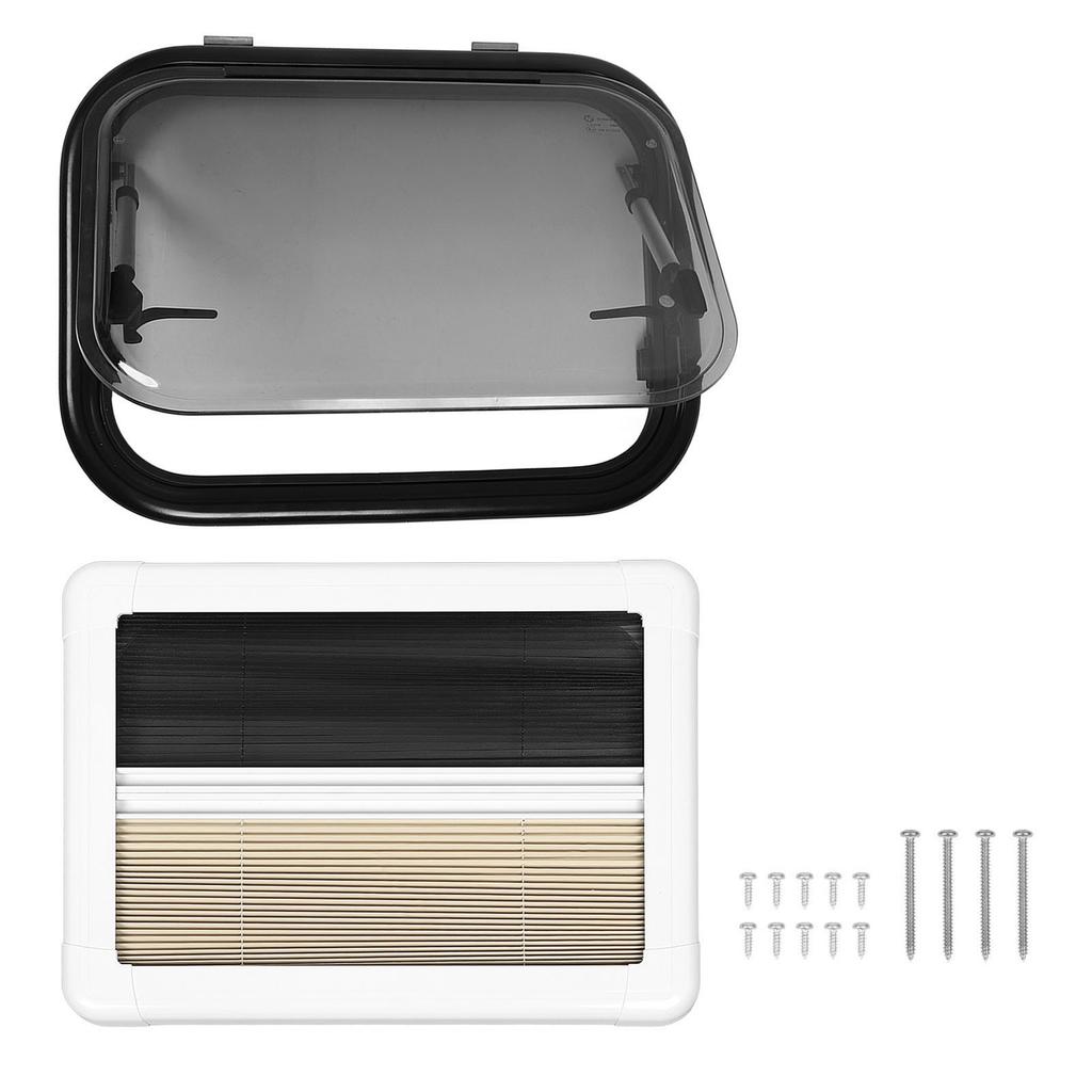 550x400mm RV Push Out Window Rounded Acrylic Insulating Glass Double Layer UV Proof with Insect Net Privacy Curtain for