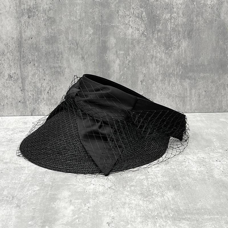 

Beautiful And Elegant Mesh Bow Raffia Empty Top Hat Children S Summer Versatile Travel Sun Hat M（56-58cm）