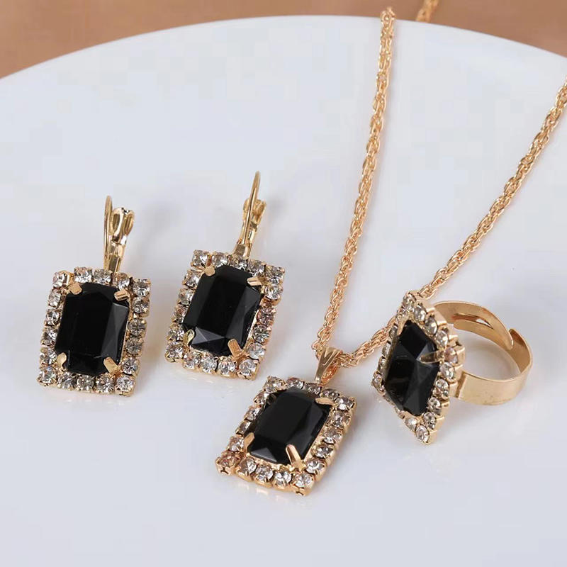 Necklace Earring Ring Three Piece Set Women's Water Droplet Heart-shaped Rhinestone Sets Fashionable Bridal Accessory