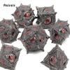 7 Pcs Black Red Eyes Metal Dice Solid Metal Polyhedral Dice Set Suitable for Role-Playing RPG Board Game Dice Role-Playing RPG