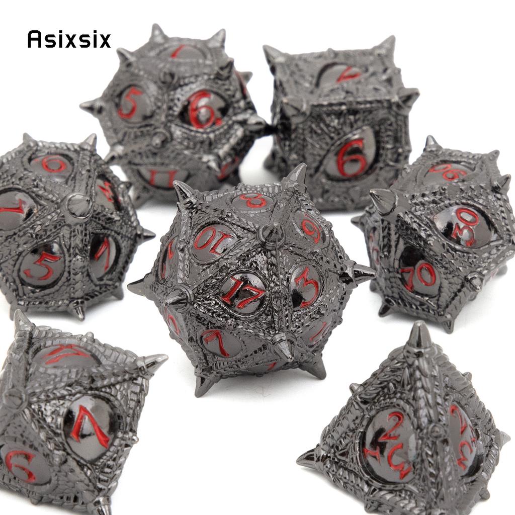 7 Pcs Black Red Eyes Metal Dice Solid Metal Polyhedral Dice Set Suitable for Role-Playing RPG Board Game Dice Role-Playing RPG