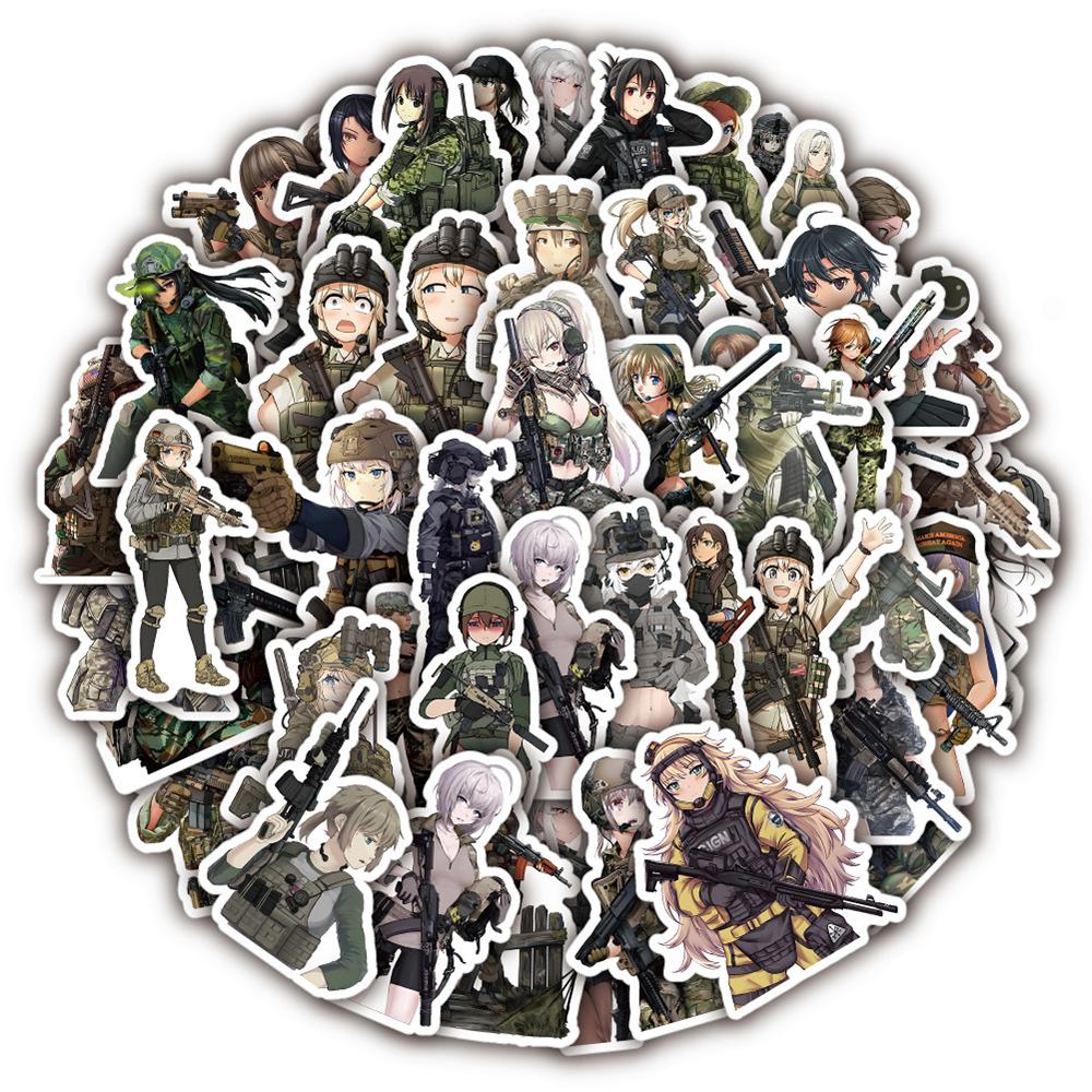 10/30/50pcs Cute Anime Camouflage Soldier Girl Stickers Funny Cartoon Decals Skateboard Phone Notebook Graffiti Sticker Toy Gift