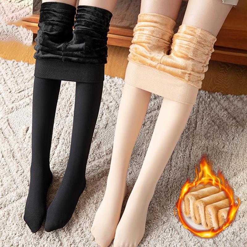Women's Fleece-Lined Nude-Feel Leggings: Warm, Thick, Cotton, Flesh-Colored Stockings for Autumn & Winter