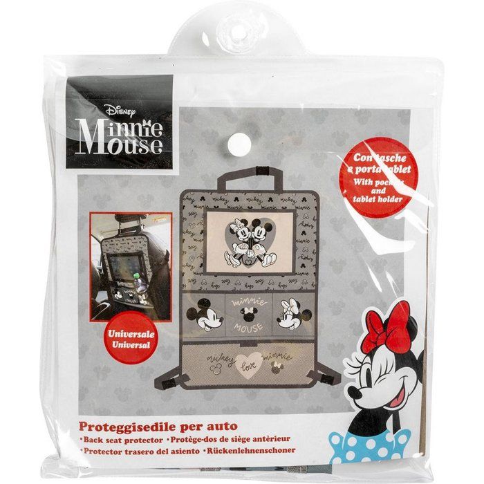 Tataway Organizer na tablet Disney na fotelik samochodowy dla dzieci, szaro-różowy z Minnie i Myszka Miki