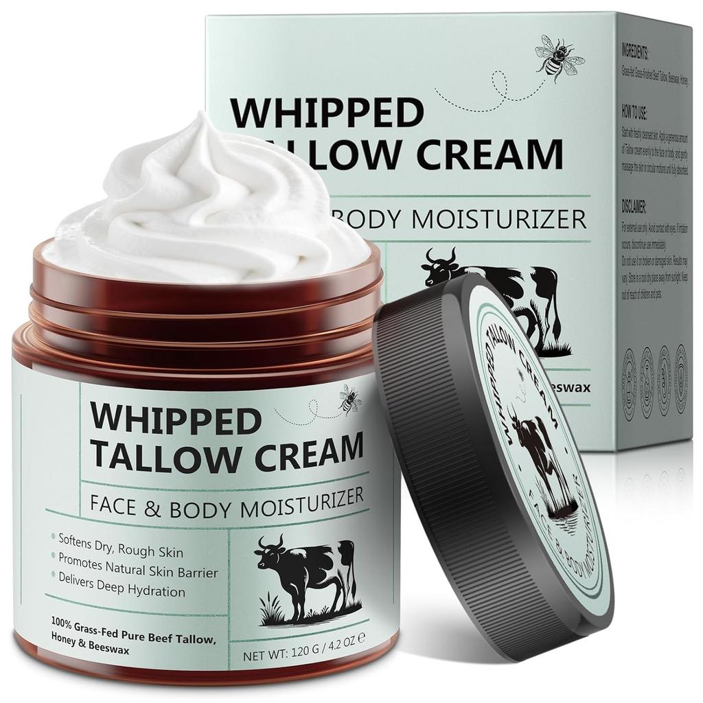 WHLH & WELL-BEING Beef Tallow for Skin, Beef Tallow and Honey Balm, All-Natural Ingredient Moisturizer for Face & Body Skin Care 1Pack