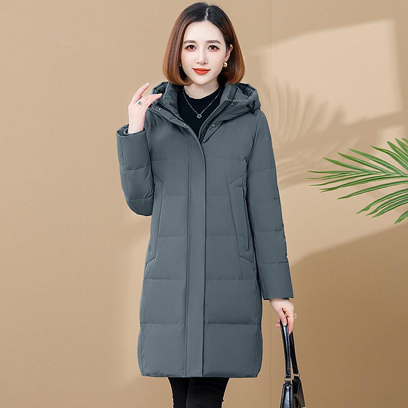 Big down jacket women's medium and long knee thickened new middle-aged fashion white duck down warm mother outfit
