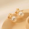 European & American Influencer Style 18K Gold Pearl Diamond Cross Earrings for Women