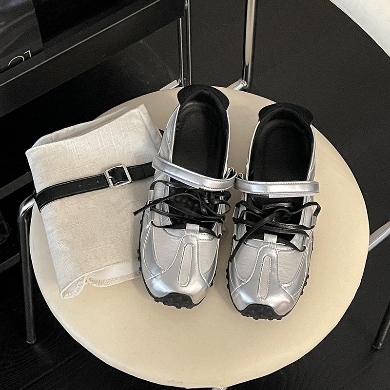 Fashion niche ballet fashion training shoes girls summer design sense lace-up with skirt Velcro Mary Jane single shoes