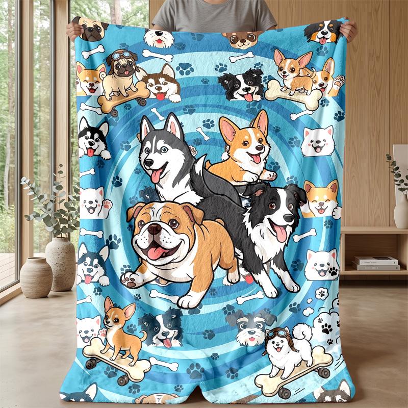 Dogs Among Flowers and Rainbow Theme blanket Lightweight Warm Flannel Blanket Decorative Throw Blanket for Home Decoration