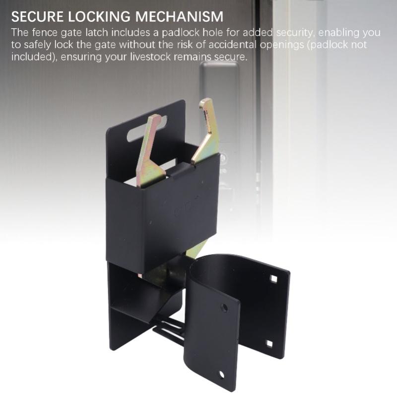 2 Way Gate Latch Lockable Anti Sag Sturdy Construction Black Farm Gate Latch For 1 5/8in To 2in Round Tube Gate