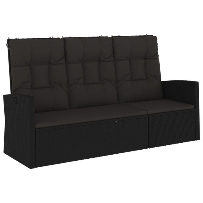 VidaXL Banc de jardin inclinable et coussins noir 173cm résine tressée 362183