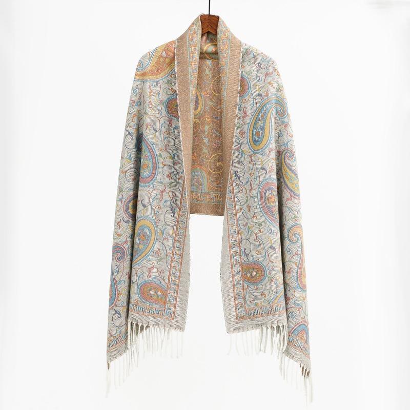 Premium Core-spun Yarn, Cashew Nut Cashmere Versatile Scarf, Fashionable Autumn and Winter Thickened Warm Outer Shawl