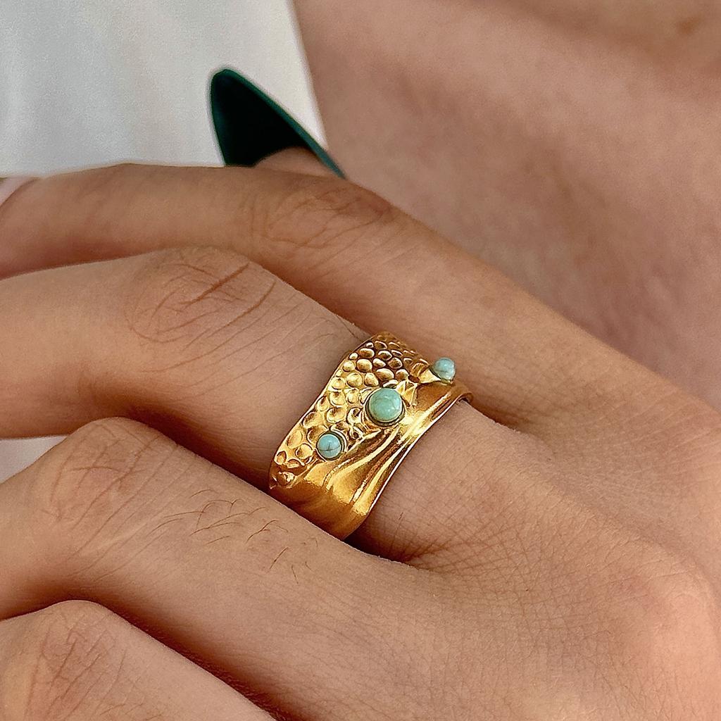 Edelstahlring, Vakuum-beschichtet 18 Karat Gold Türkisfarbener Blatt-Öffnungs-Einzelarmband.