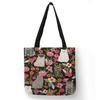 Cute Cartoon Floral Cat Print Women Shopping Bag Linen Fabric Shoulder Bag Eco Storage Handbag Reusable Foldable Grocery Totes