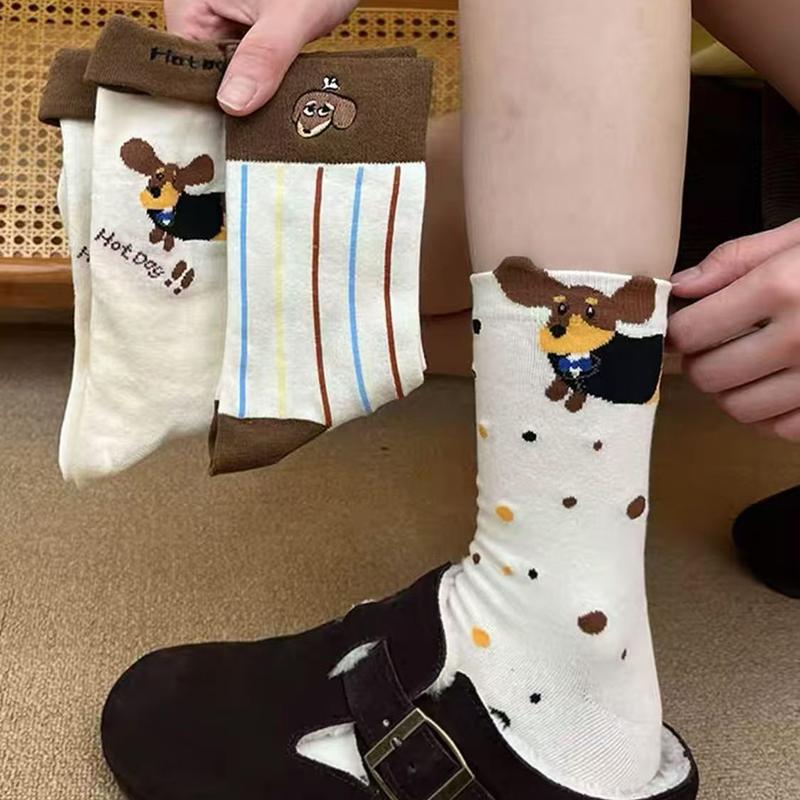 Lustige Dackel Tier Baumwollsocken Wursthund Cartoon-Druck Socken Herbst Winter Warme Socke Niedliche Paarsocke