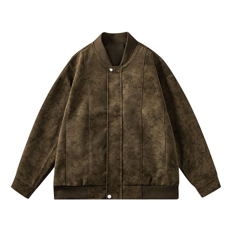 Mens Plus Size PU Leather Jacket Stand Collar Casual Flight Style Outerwear