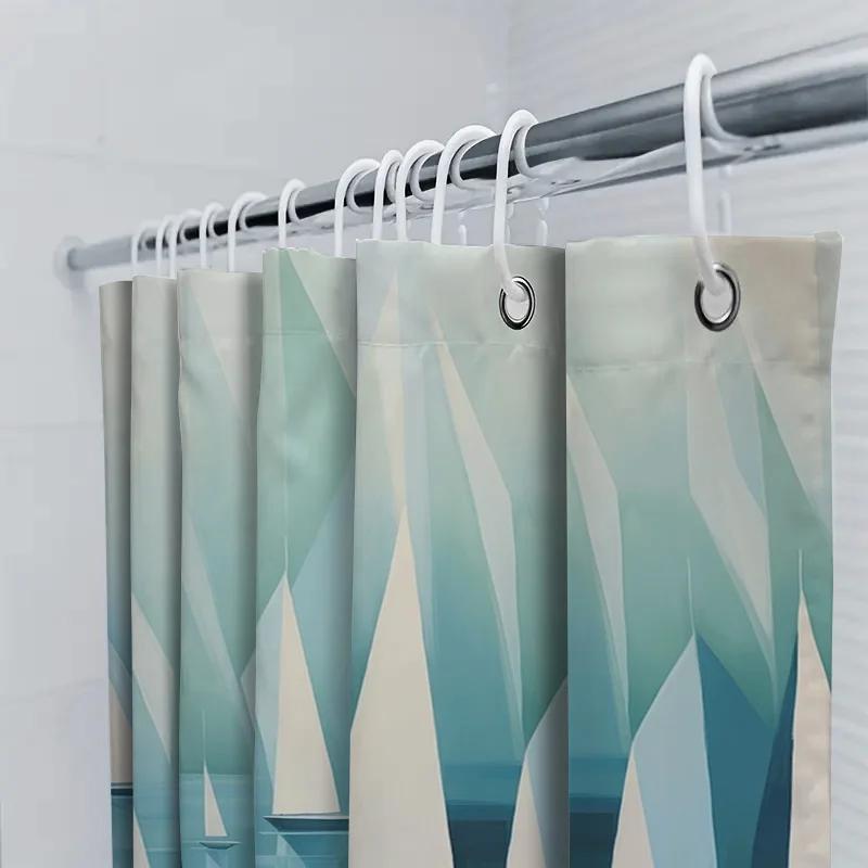 Blue Sailboat Shower Curtainmodern Geometric Design For Bathroom Decor Waterproof Fabric Home Decoration With Rod