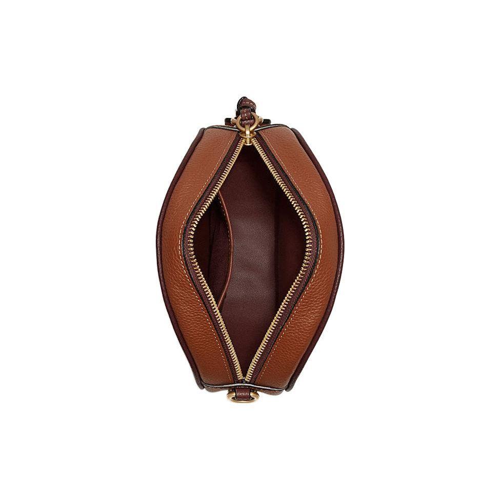 Coach Kia 18 Logo Color Block Zipper Closure Leather Mix Round Bag Women Shoulder Bag Saddle-Brown Multicolor CA098-B4MBV