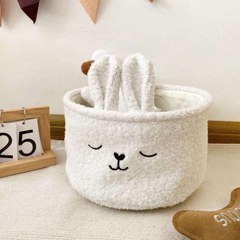 Soft Plush Sundries Storage Baskets Multi-Purpose Rabbit Ears Organizer Bag Cute Embroidery Toys Storage