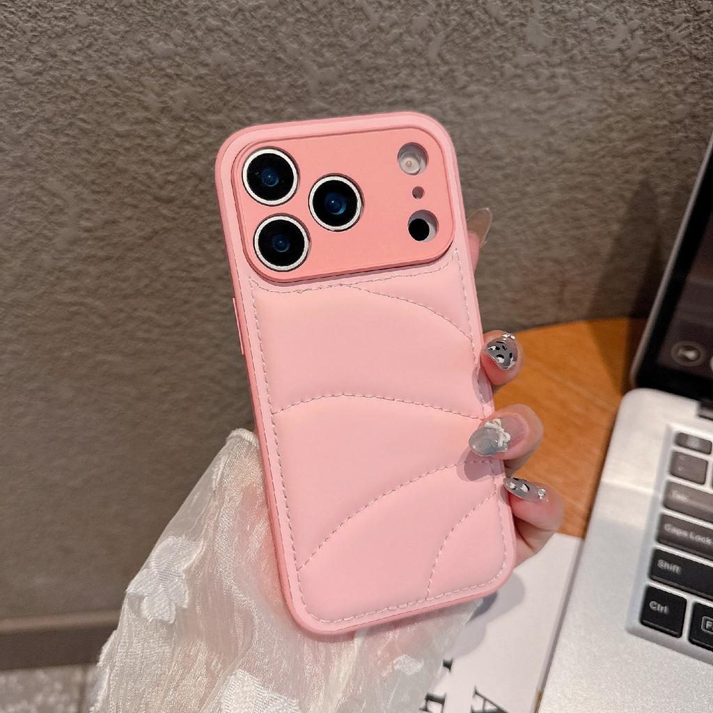 For iPhone 17 Pro Max Case Down Coat Design PU Leather Coated TPU Phone Back Cover