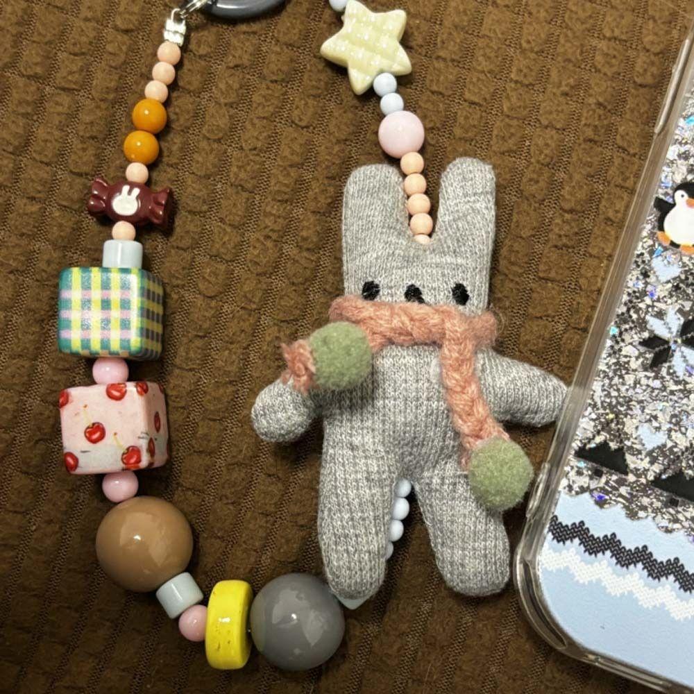 Short Bracelet Rabbit Phone Strap Bag Charm Beaded Phone Chain  Hanging Ornaments