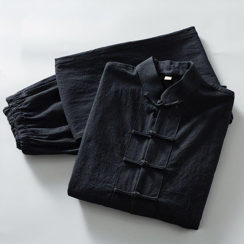 Chinese Style Cotton and Linen Men's Summer Tang Suit Men's Fashion Temperament Chinese Style Plate Buckle Suit