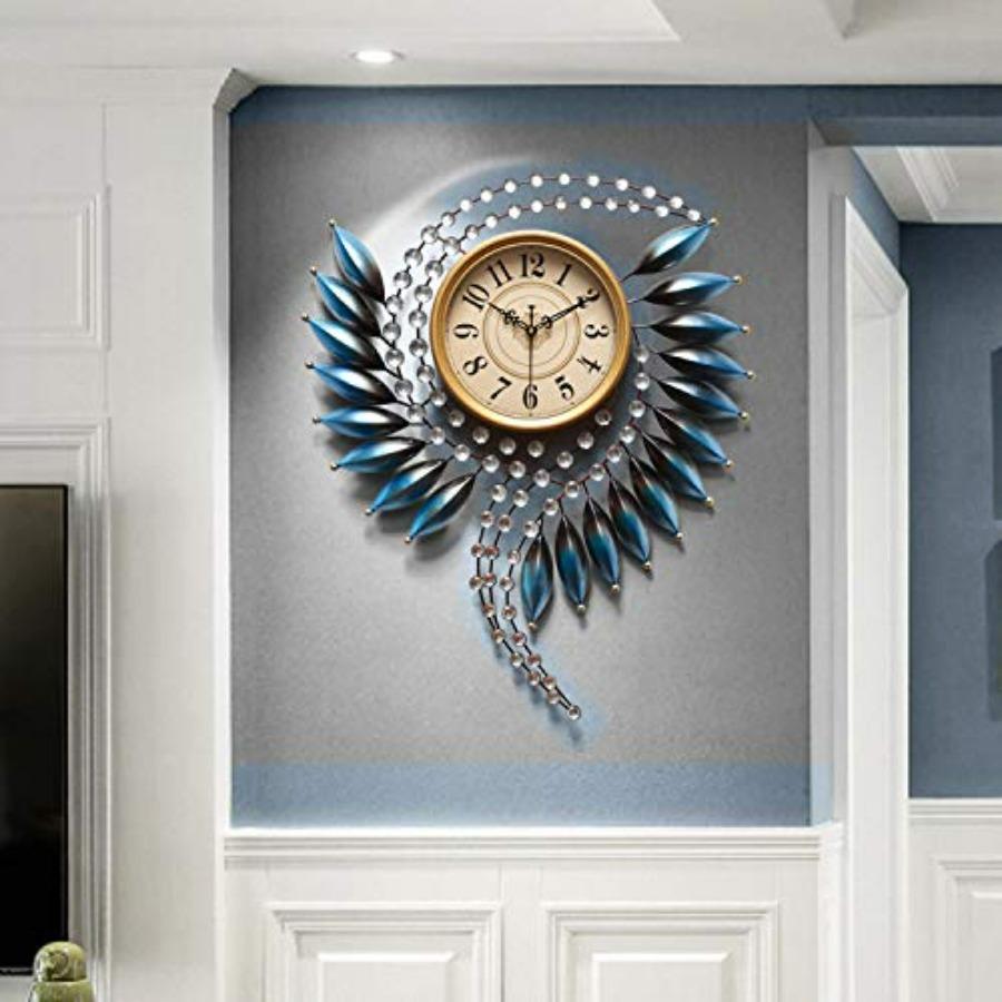 Crystal Metal Wall Clock Silent Non Ticking 26×21 Quality Quartz Battery Operated Decorative Clock in Silver for Kitchen Living