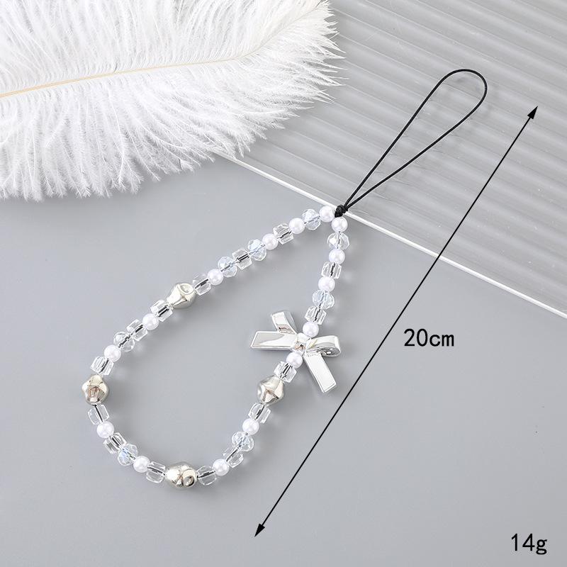 Pearl Bow Beaded Mobile Phone Lanyard Keychain Pendant Accessory
