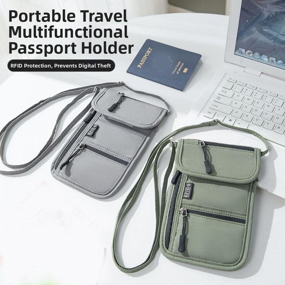 RFID Blocking Passport Document Bag Oxford Cloth Neck Wallet Neck Hanging Phone Bag  Card Holder