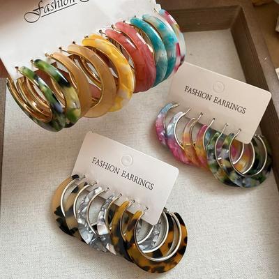 Acetic Acid Leopard Print Earrings Vintage C-shaped Earring Set Sweet Acetate Hoop Earrings  Girls