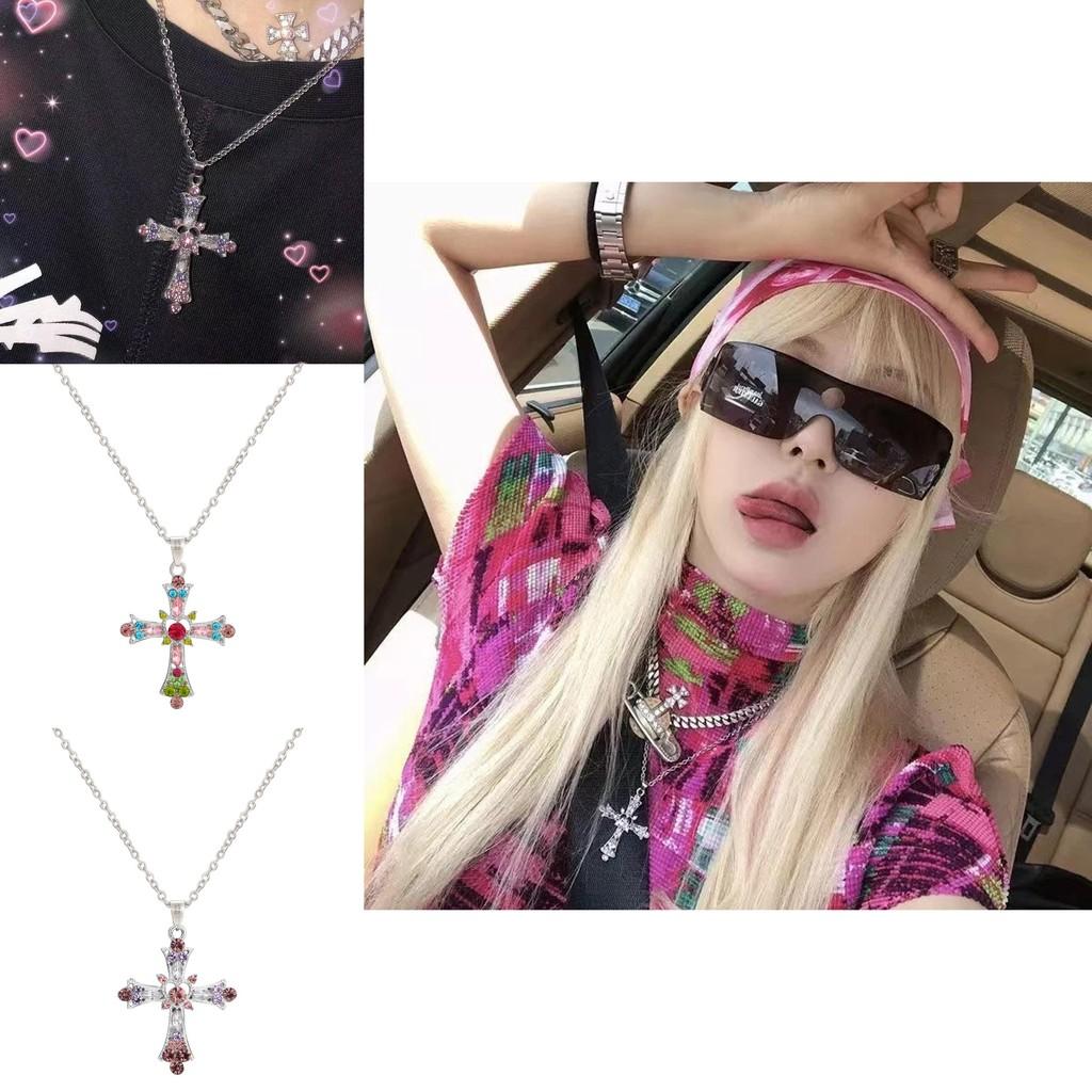 Stunning Winter Geometric Cross Pendant Necklace With Rhinestones For Women