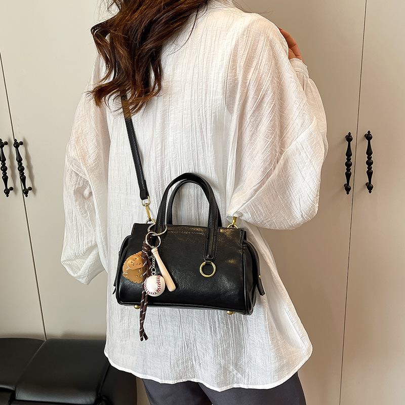 Retro Korean-Style Solid Color Boston Handbag - Women's Single Shoulder Crossbody Bag