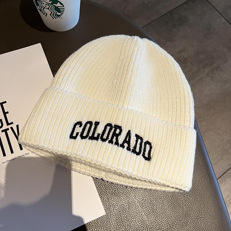 Trendy brand wool hat men's autumn and winter warm big head circumference versatile colorado embroidery knitted bag hat women