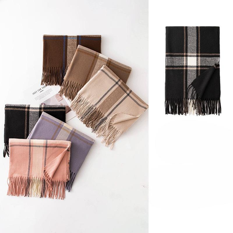 Imitation Cashmere Scarf for Women in Autumn and Winter New Warm Scarf with Large Square Lines Japanese and Korean Small Fresh Outer Shawl