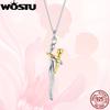 WOSTU Collana con Ciondolo Abbraccio Reale in Argento 925 Argento Oro Bicolore Ciondolo Mamma e Bambino Regalo di Famiglia Gioielli per Mamma