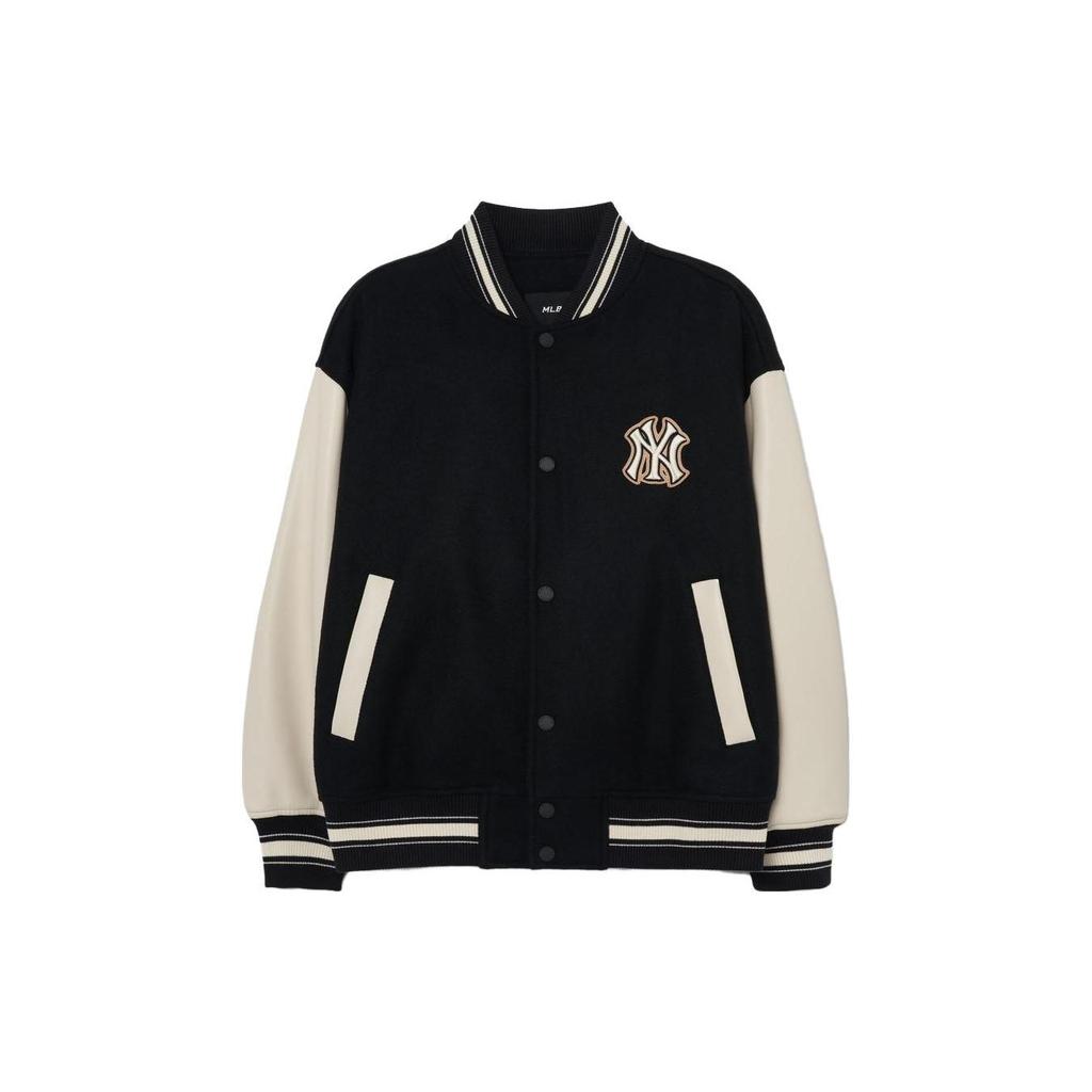 MLB Letter Logo Spliced Single-Breasted Baseball Jacket Unisex jackets Black 3AJPB0131-50BKS