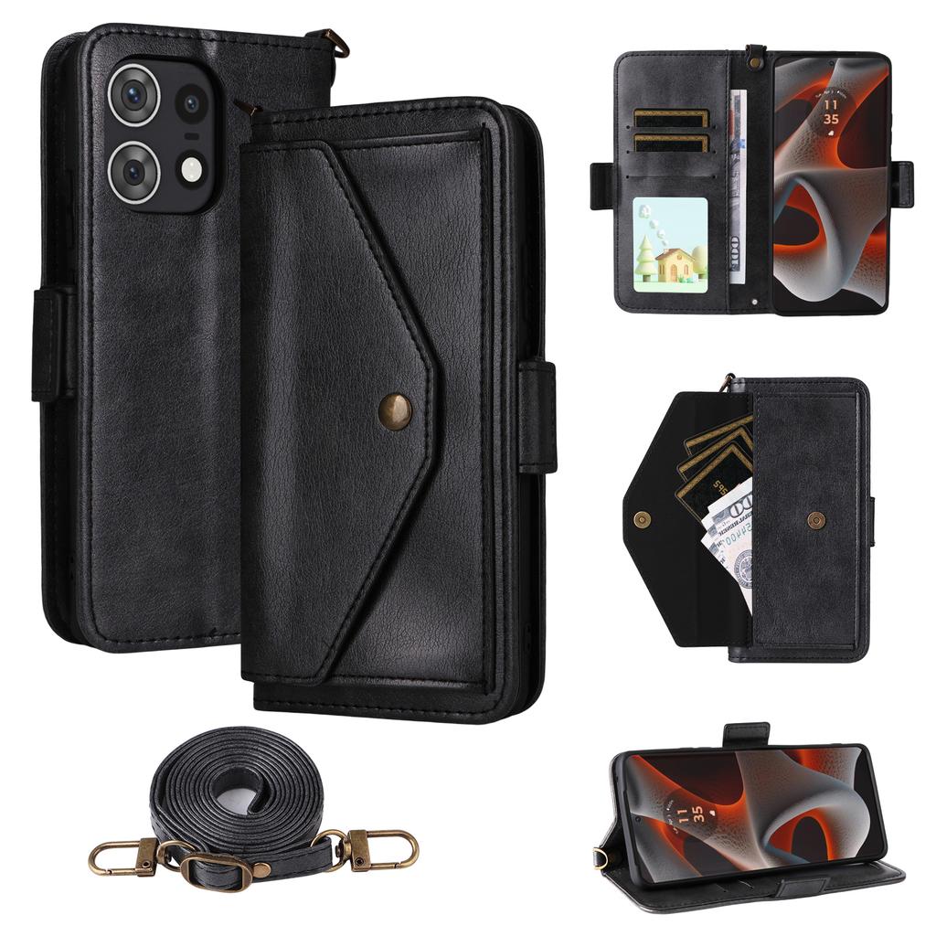For Motorola Edge 50 Pro 5G Leather Case Magnetic Closure Wallet Stand Phone Cover with Crossbody Strap